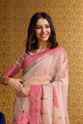 Peach Organza Saree With Blouse Piece