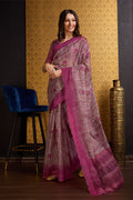 Purple Organza Saree With Blouse Piece