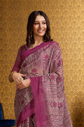 Purple Organza Saree With Blouse Piece