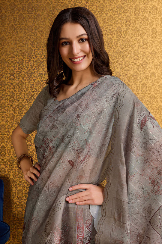 Grey Organza Saree With Blouse Piece