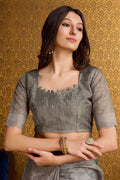 Grey Organza Saree With Blouse Piece