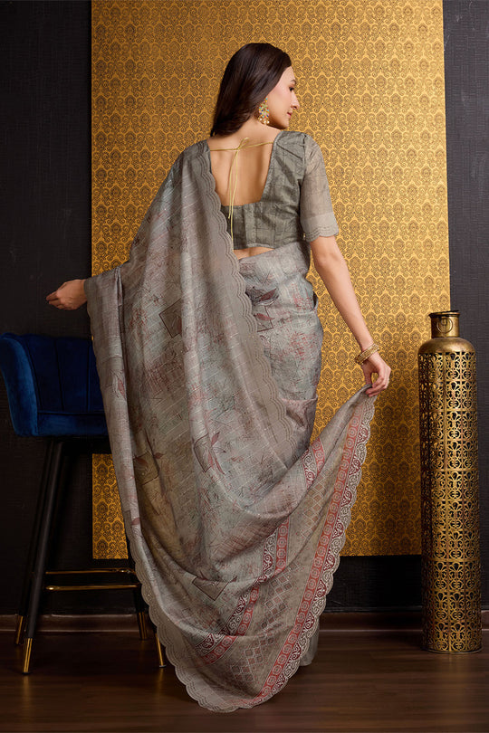 Grey Organza Saree With Blouse Piece