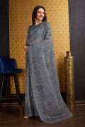 Grey Organza Saree With Blouse Piece