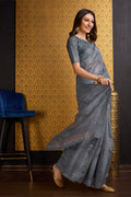 Grey Organza Saree With Blouse Piece