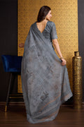 Grey Organza Saree With Blouse Piece