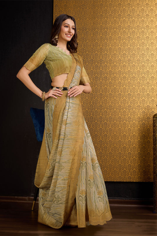Yellow Organza Saree With Blouse Piece