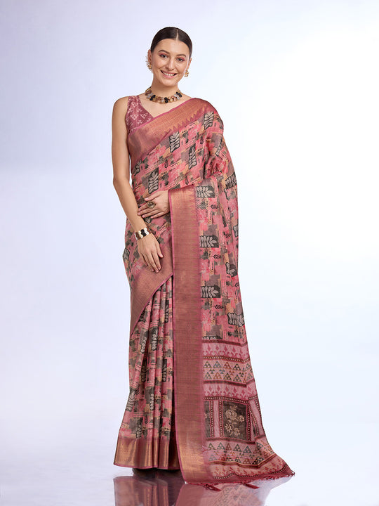 Pink Tissue Saree With Blouse Piece