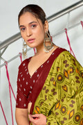 Lime Green Kkat Test Block Print Mulmul Cotton Sarees Saree With Blouse Piece