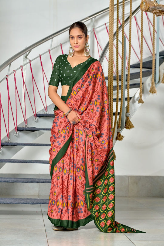 Gajari Kkat Test Block Print Mulmul Cotton Sarees Saree With Blouse Piece