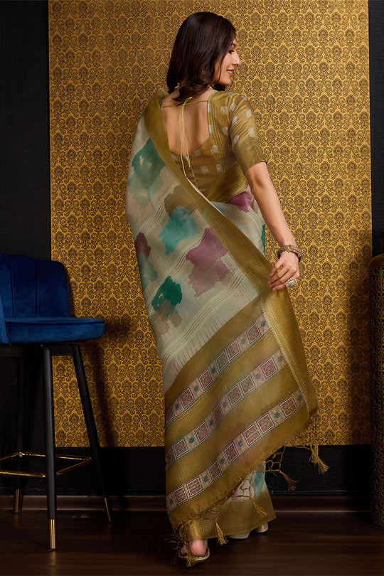 Beige Organza Saree With Blouse Piece