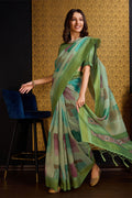 Pista Organza Saree With Blouse Piece