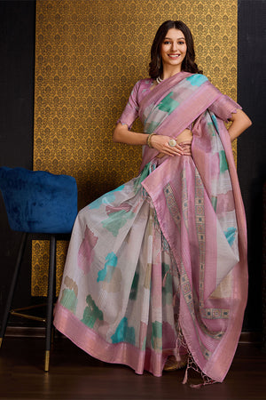 Purple Organza Saree With Blouse Piece