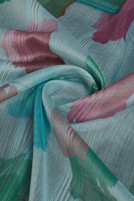 Teal Organza Saree With Blouse Piece