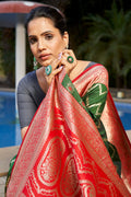 Green Banarasi Silk Saree With Blouse Piece