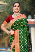 Green Banarasi Silk Saree With Blouse Piece