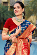 Blue Banarasi Silk Saree With Blouse Piece