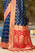 Blue Banarasi Silk Saree With Blouse Piece