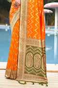 Orange Banarasi Silk Saree With Blouse Piece