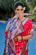 Pink Banarasi Silk Saree With Blouse Piece