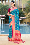 Sky Blue Banarasi Silk Saree With Blouse Piece
