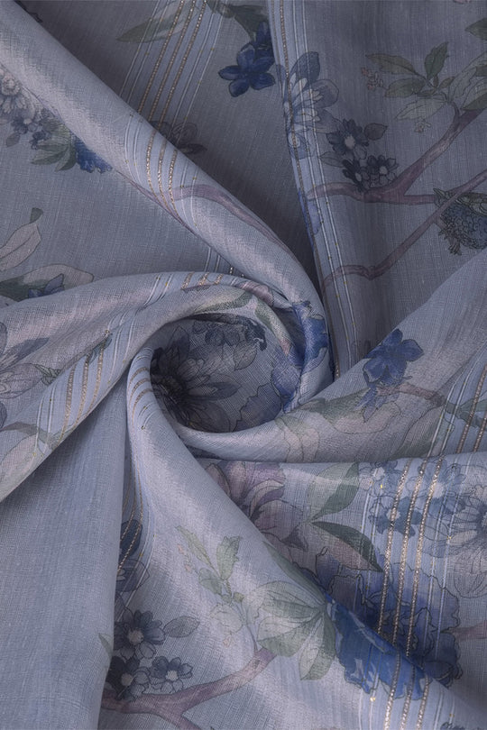 Blue Organza Saree With Blouse Piece