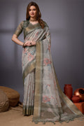 Grey Organza Saree With Blouse Piece