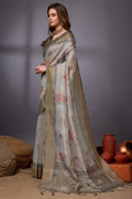 Grey Organza Saree With Blouse Piece