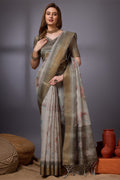 Grey Organza Saree With Blouse Piece