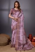 Purple Organza Saree With Blouse Piece