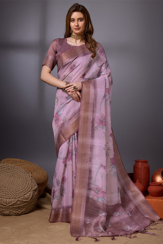 Purple Organza Saree With Blouse Piece