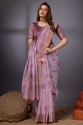 Purple Organza Saree With Blouse Piece