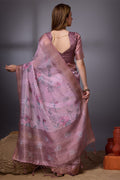 Purple Organza Saree With Blouse Piece