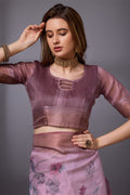 Purple Organza Saree With Blouse Piece