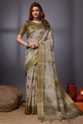 Green Organza Saree With Blouse Piece