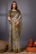 Green Organza Saree With Blouse Piece