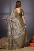 Green Organza Saree With Blouse Piece