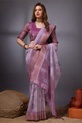 Purple Organza Saree With Blouse Piece