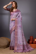 Purple Organza Saree With Blouse Piece