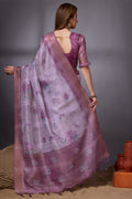 Purple Organza Saree With Blouse Piece