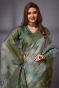 Green Organza Saree With Blouse Piece