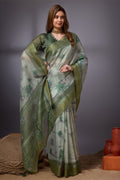 Green Organza Saree With Blouse Piece