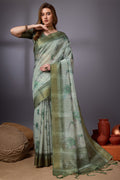 Green Organza Saree With Blouse Piece