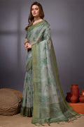 Green Organza Saree With Blouse Piece