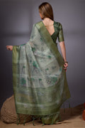 Green Organza Saree With Blouse Piece