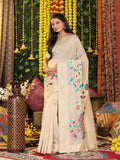 Cream Linen Cotton Saree With Blouse Piece