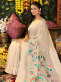 Cream Linen Cotton Saree With Blouse Piece