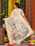 Cream Linen Cotton Saree With Blouse Piece