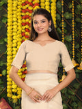 Cream Linen Cotton Saree With Blouse Piece