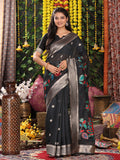 Black Linen Cotton Saree With Blouse Piece