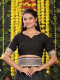 Black Linen Cotton Saree With Blouse Piece